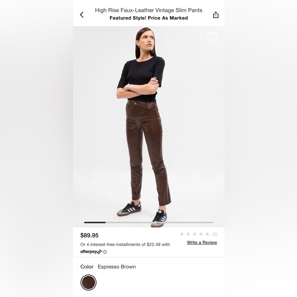 Gap, vintage slim high-rise, faux leather, brown pants, size petite 26 - Picture 2 of 6
